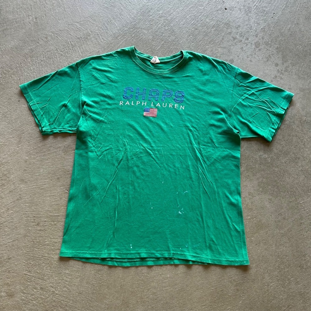 Vintage 90s Chaps Ralph Lauren Shirt Size XL Green USA Flag Spell Out Logo